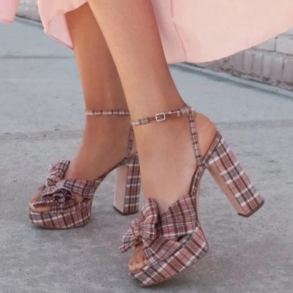 Loeffler Randall Natalia heels, 8.5.  Plaid silk.